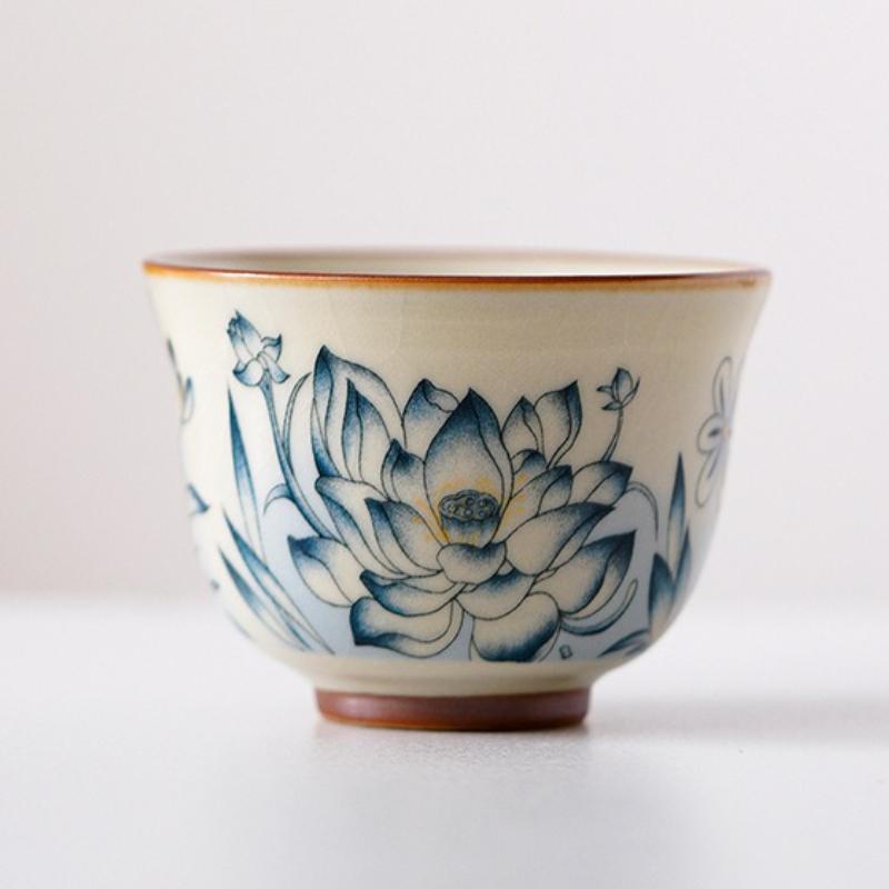Chinesische Keramik Teetasse Handgefertigte Lotus Teetasse Haushalt Persönliche Teeschale Schönheit Meditationsbecher Teegeschirr Zubehör