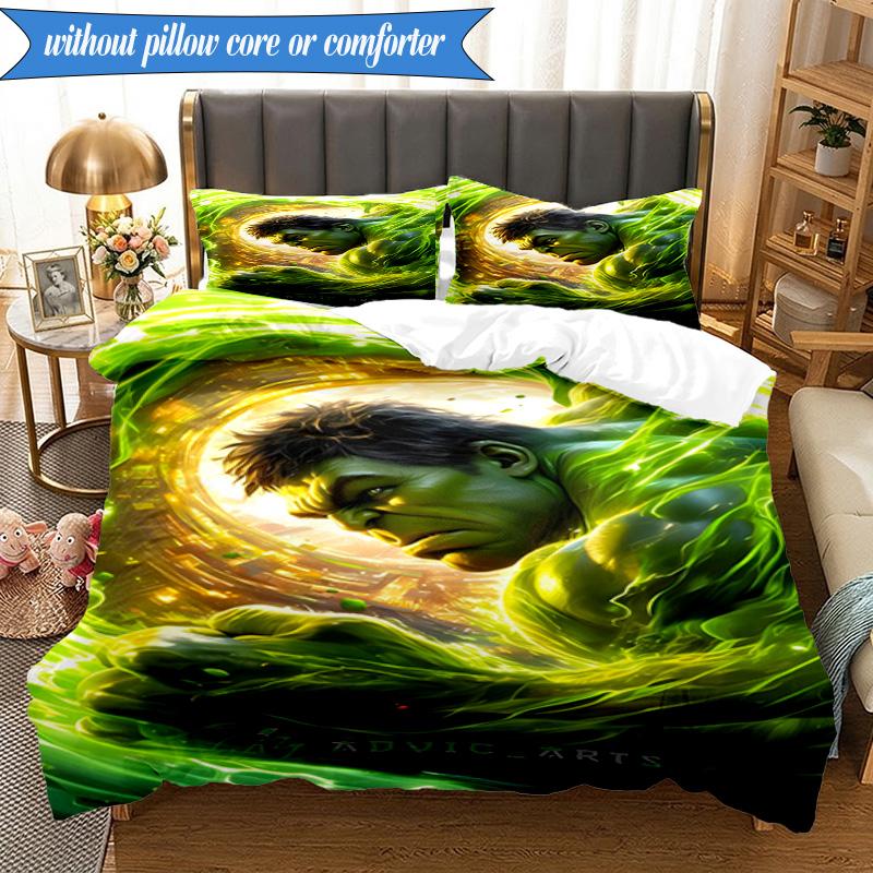 3PCS Green Hero Printed Bedding Set For Bedroom Dormitory,  Includes 1 Duvet Cover & 2 Pillowcases for All Seasons Home Decor Fan Gifts