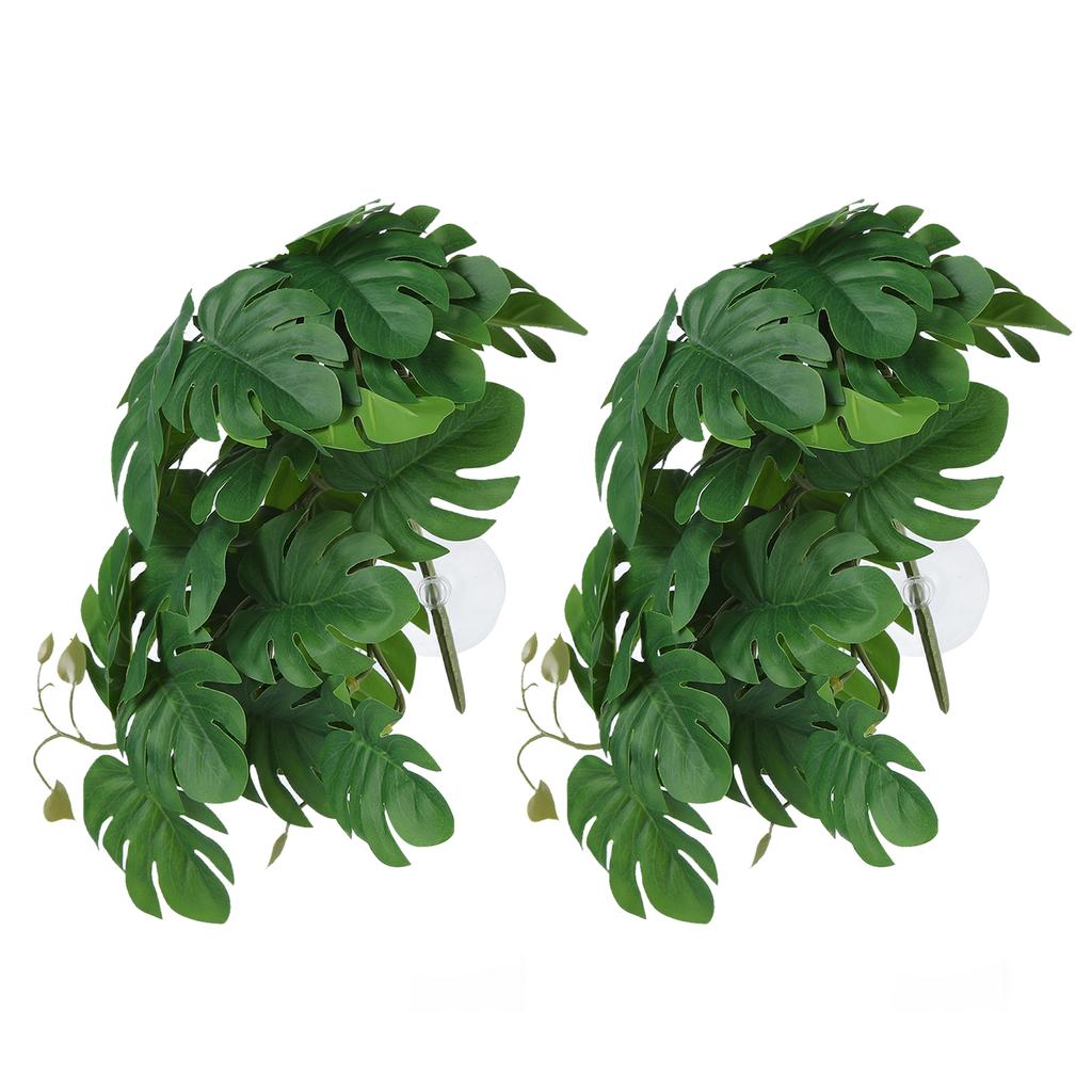 2PCS Artificial Water Plant Simulation Vine Lifelike Plastic Leaves Decoration with Suction Cup for Fish Tank