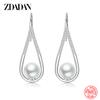 925 Sterling Silver Drop Shaped Pearl Zircon Dangle Earring for Women Charm Engagement Jewelry Party Gift