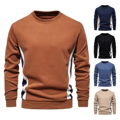 Autumn Winter Men Top O Neck Loose Contrast Color Elastic Cuffs Pullover Patchwork