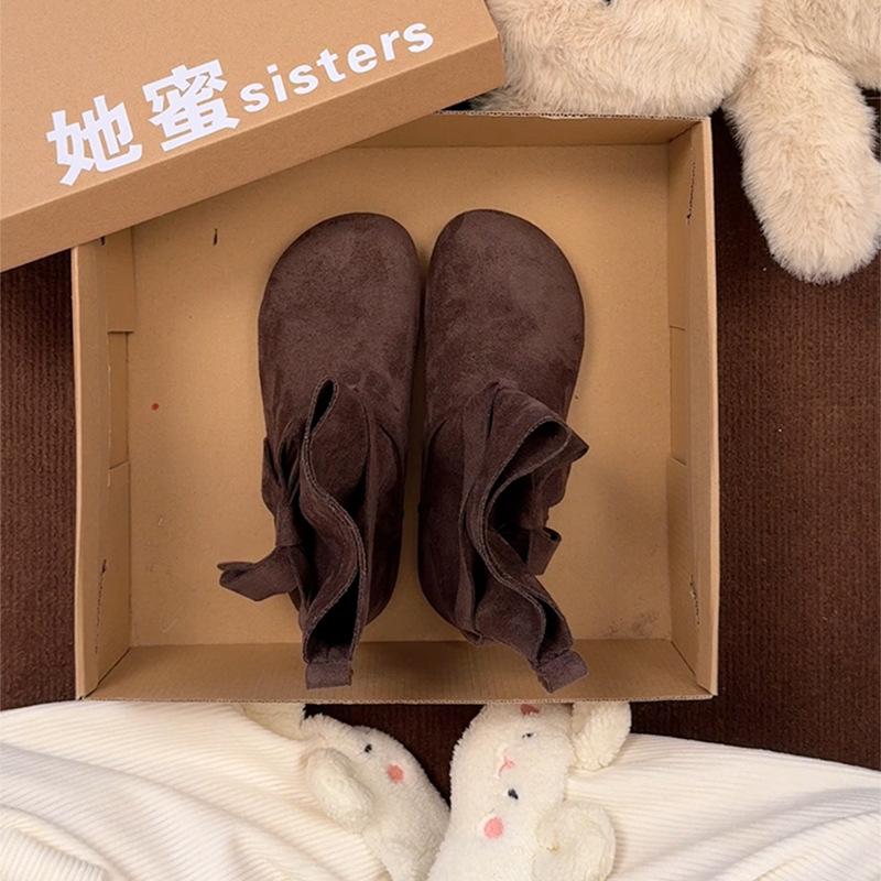 

Retro bow suede Boken short boots for women s outerwear 2025 autumn and winter new versatile skirt flat Martin boots 40 коричневый