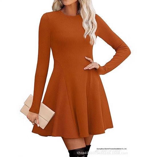 Women's Long Sleeve Ribbed Knit A-line Dress, Autumn 2025 Collection