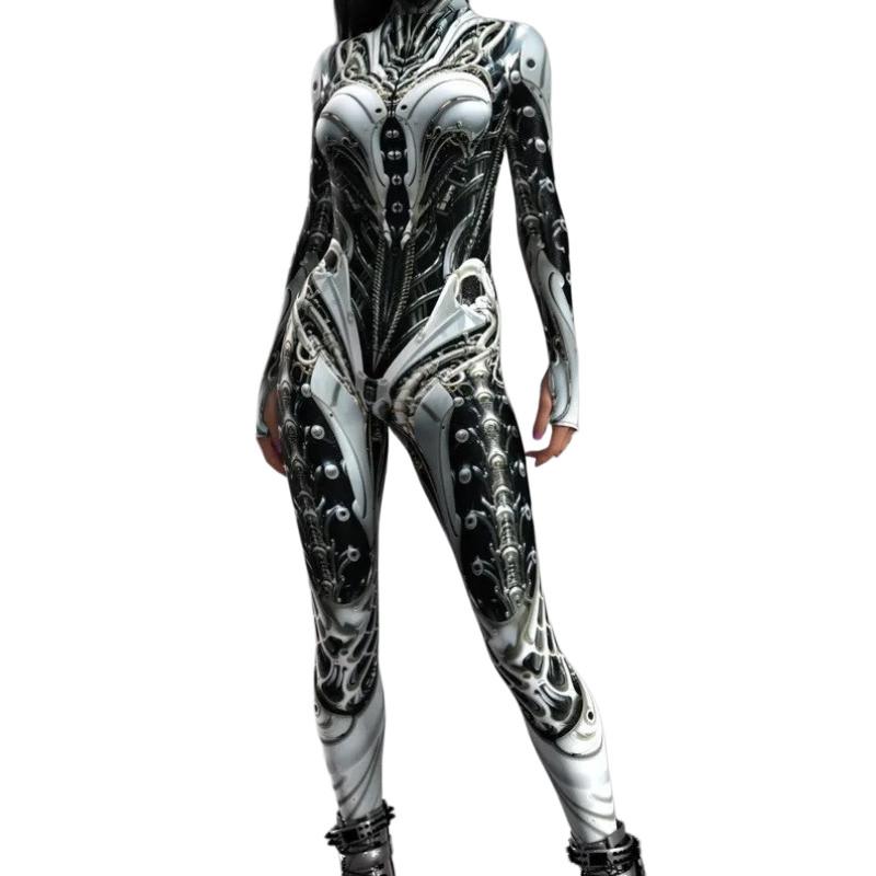 Unisex Mechanical Armor Robot Warrior 3D Digital Printed Halloween Cosplay Jumpsuit Women Men Carnival Party Dress Up Costume