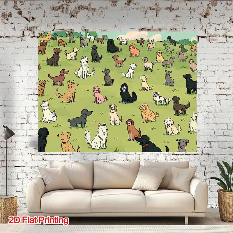 2D Hand Drawn Puppy Field Baby Shower Pet Party Photography Backdrop 47.2x31.5inch/120*80cm