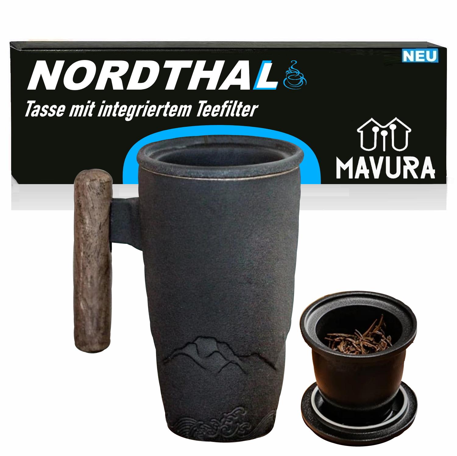 

NORDTHAL ceramic mug coffee mug tea mug with tea strainer wooden handle black