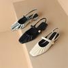Fashion New Summer Sandals Split Leather Sandals for Women Fashion Square Toe Low Heels Cover Toe Sandals Ladies Shoes Casual Shoes