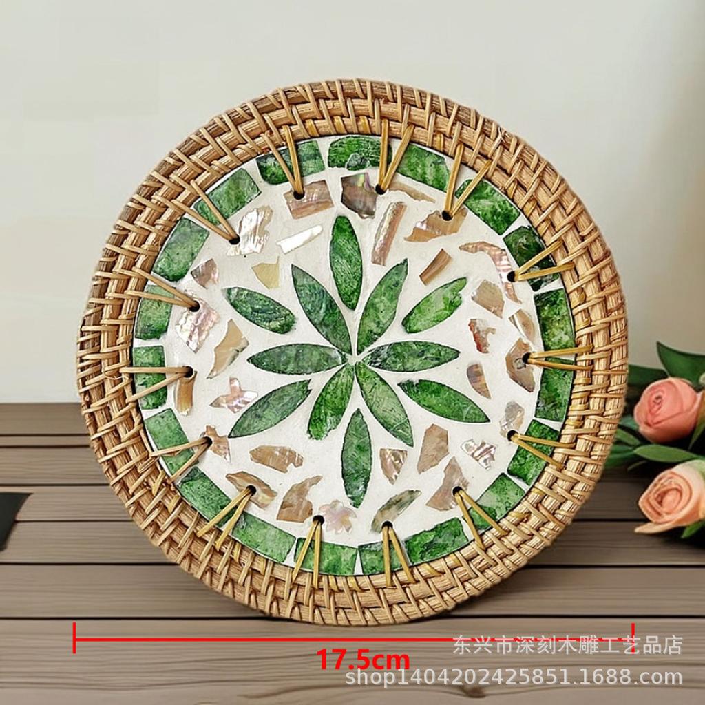 17cm Vietnamese Handwoven Rattan Mat, Round Natural Table Pad for Hot Cups, Boho Kitchen Desktop Decor