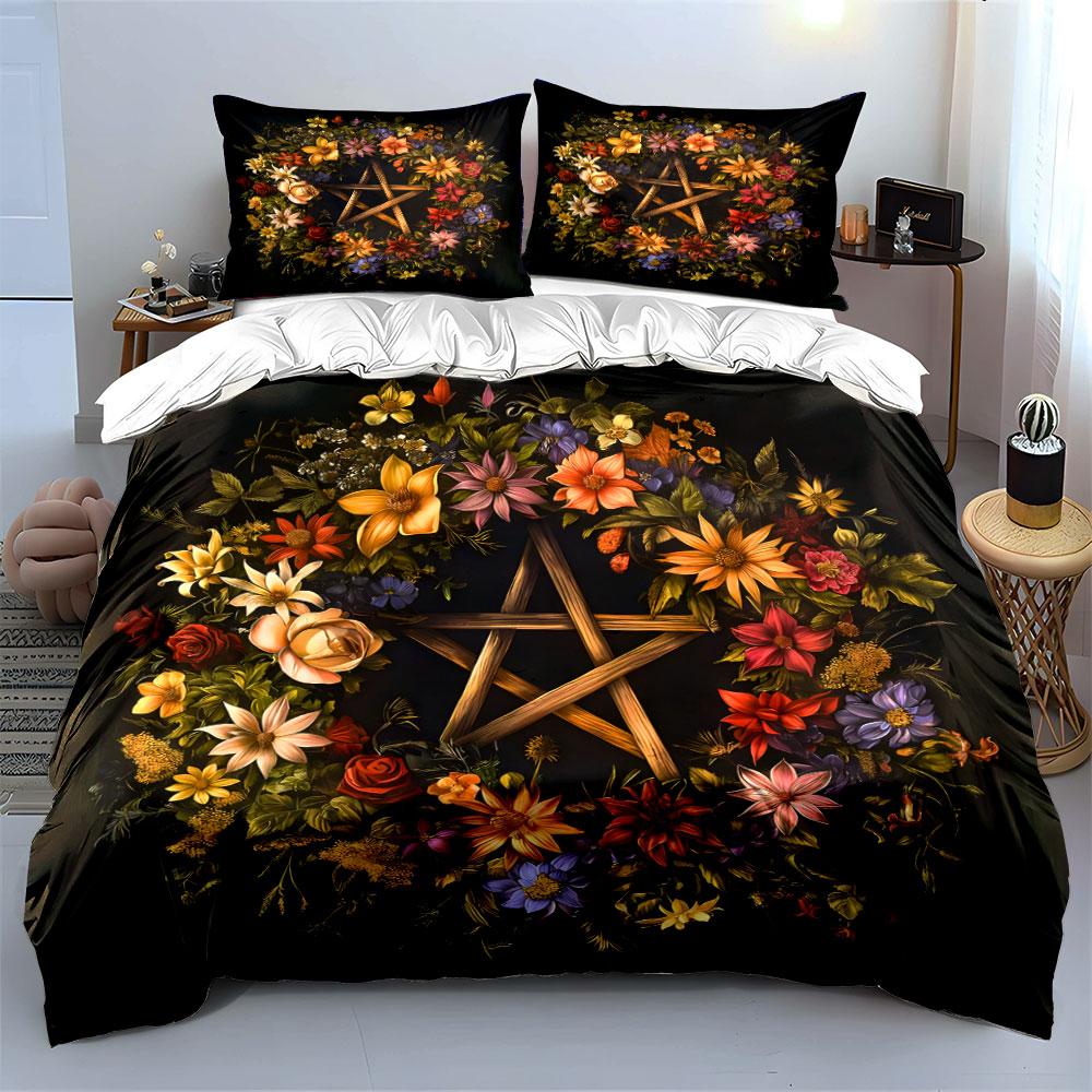 Floral Wreath With Wooden Star Kid'S And Adults' Bedroom Decor, Exquisite Three-Piece Bedding Set Gift