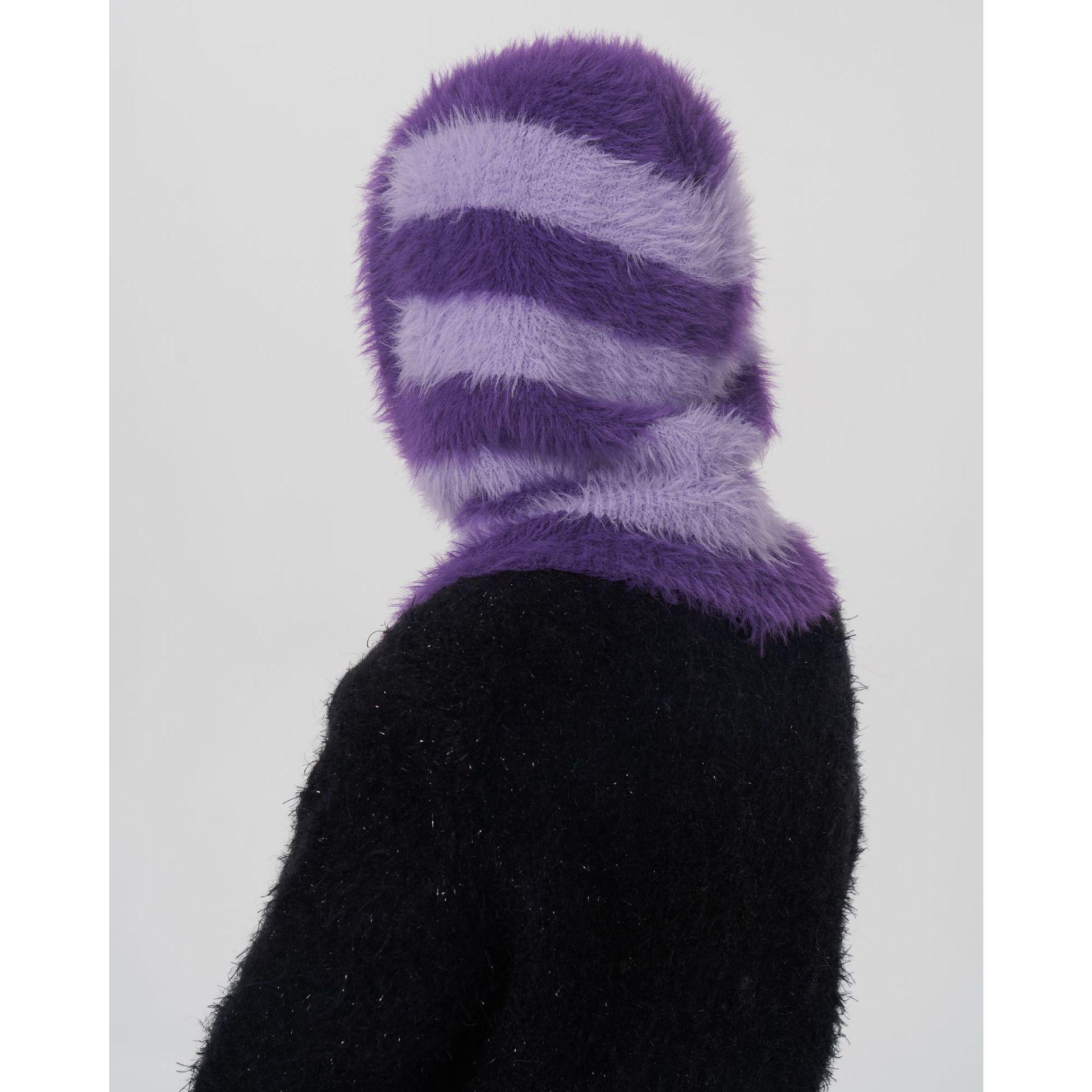 

Korean Style Faux Mink Striped Balaclava Beanie for Women