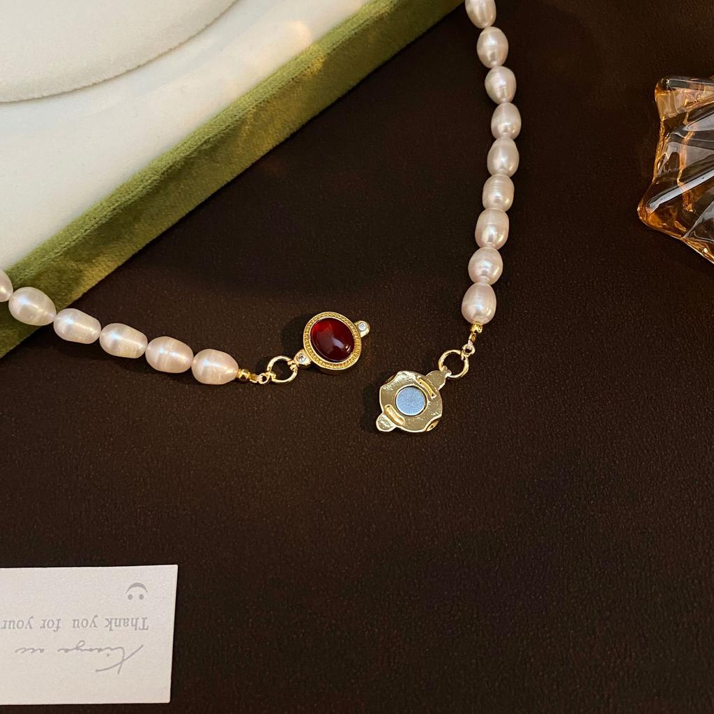 Neuer Trendiger Roter Achat Stein Natürliche Süßwasserperle 14K Gold Filled Damen Kurze Kette Halskette Aktionsgeschenke Kein Verblassen