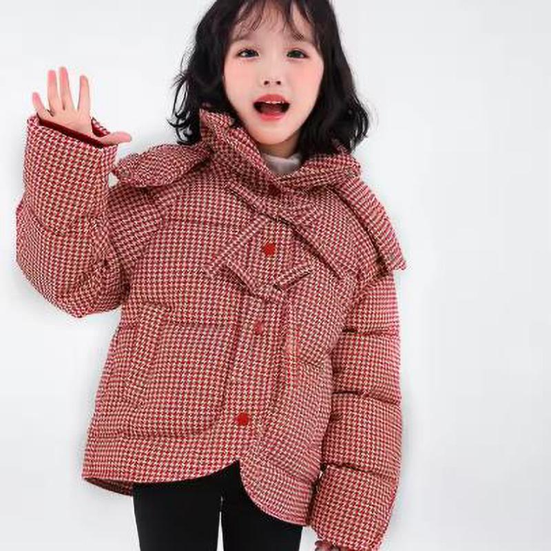 

Клетчатая Ретро Пуховая Куртка Модная Повседневная Хлопковая Куртка для Девочек 120cm красный