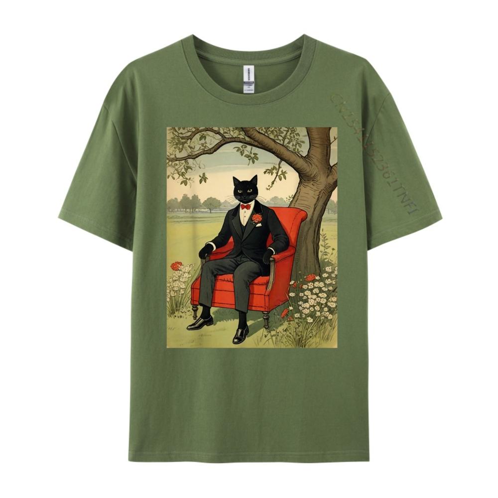 Funny Black Cat Sitting On An Armchair In Nature Oversized T Shirt Men T Shirt Men Tshirts Father's Day