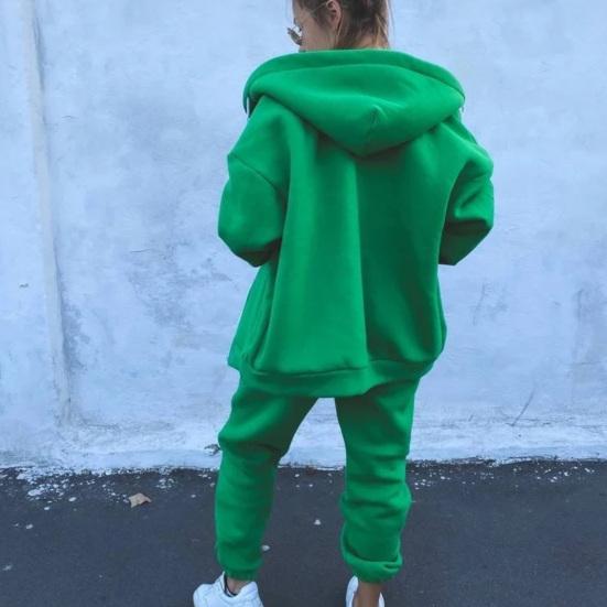 1 set Set de hanorace cu fermoar Plăcuță Trening Pantaloni cu talie elastică Set din două piese Îmbrăcăminte sport Culoare uni Snur