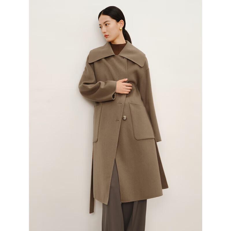 Elegant Large Lapel Mulberry Silk Wool Long Coat