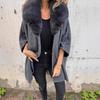 2025 New Women's Autumn Winter Loose Long Sleeve Lapel Faux Fur Collar Cloak Coat Outerwear