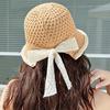 Hollow Out Knitted Bucket Hat Temperament Bow Fisherman Hat Sunshade Basin Cap  Vacation