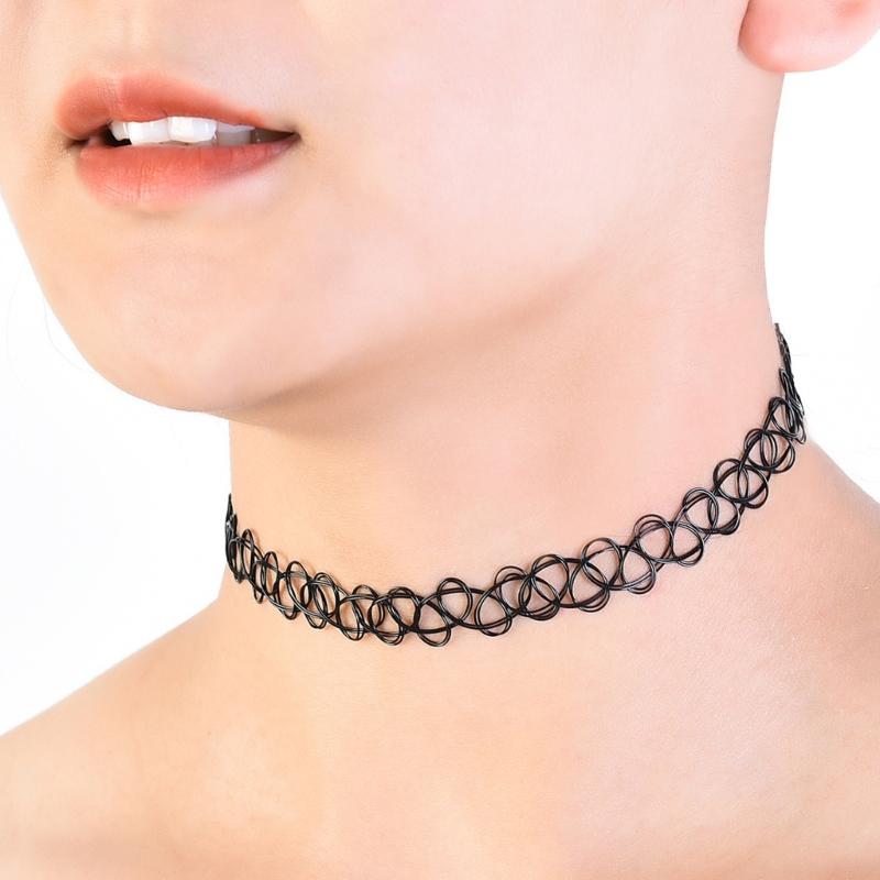 12 Pieces Vintage Hippy Stretch Tattoo Choker Necklaces Elastic Chocker Necklace Plastic Fishing Line Tattoo Necklaces