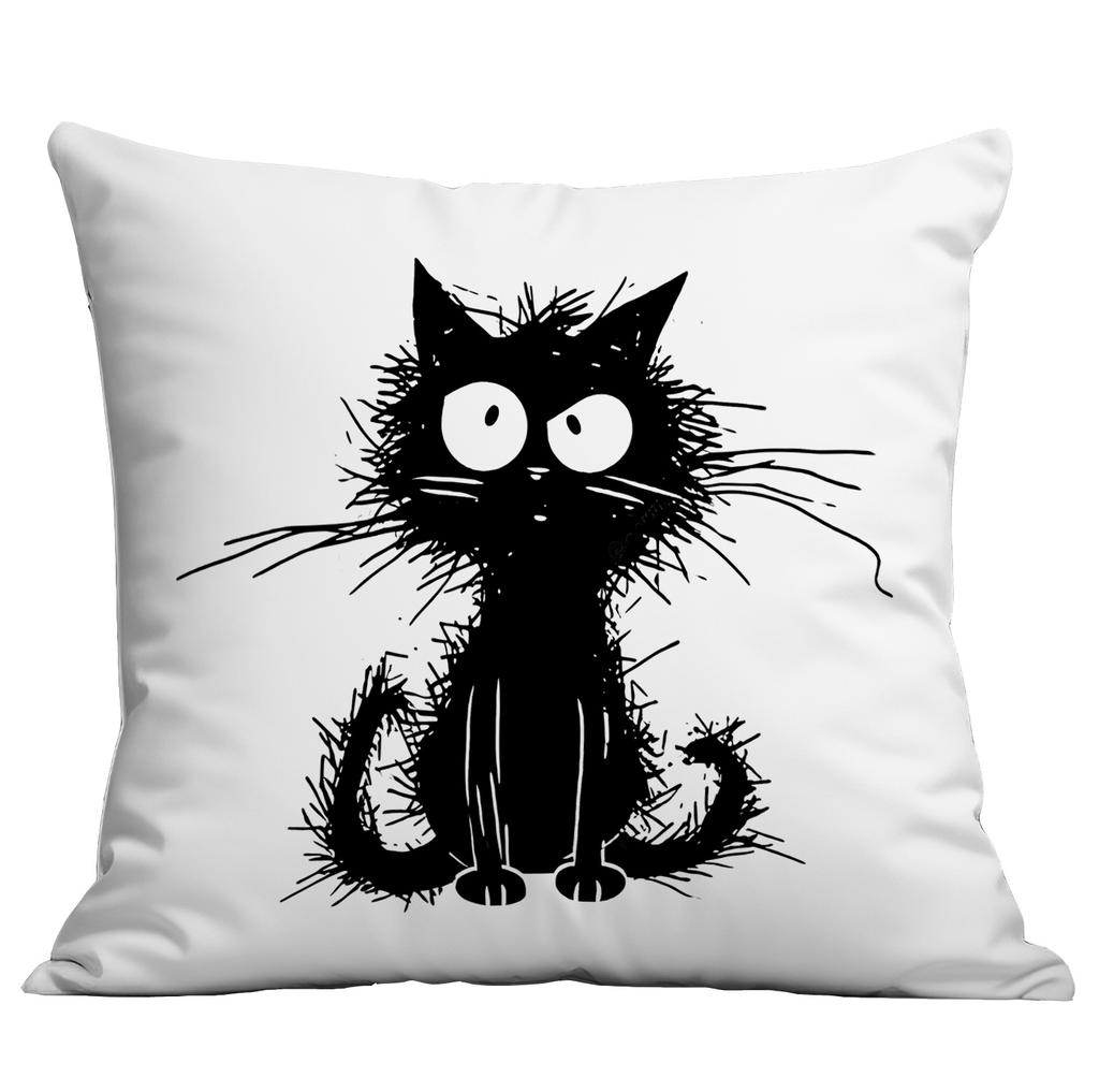 Neue Cartoon-Linien Schwarze Katze Einfacher bedruckter Kissenbezug Zuhause Sofa Kissenbezug