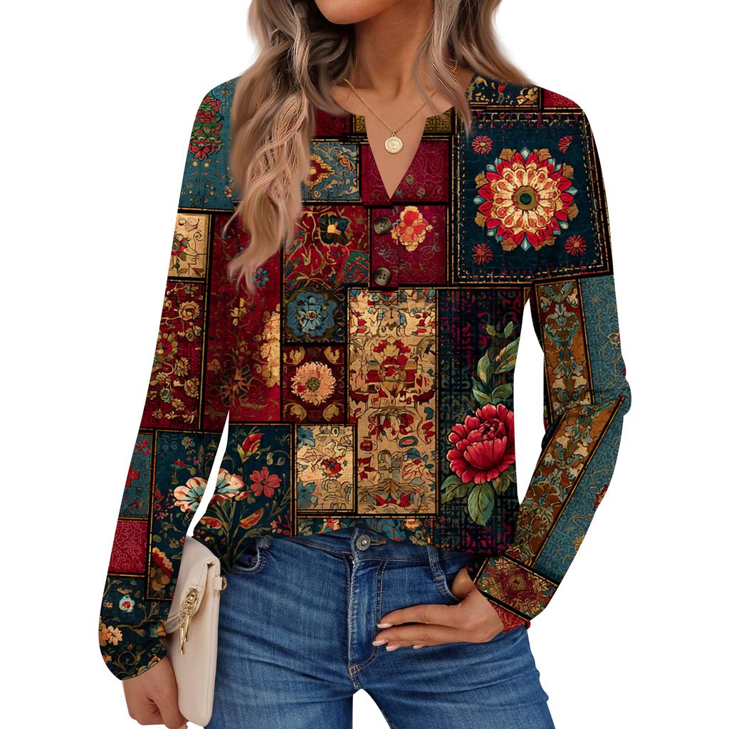 Women's Floral Print Long Sleeve  Shirt Elegant Casual Tops Trendy Shirt Tops