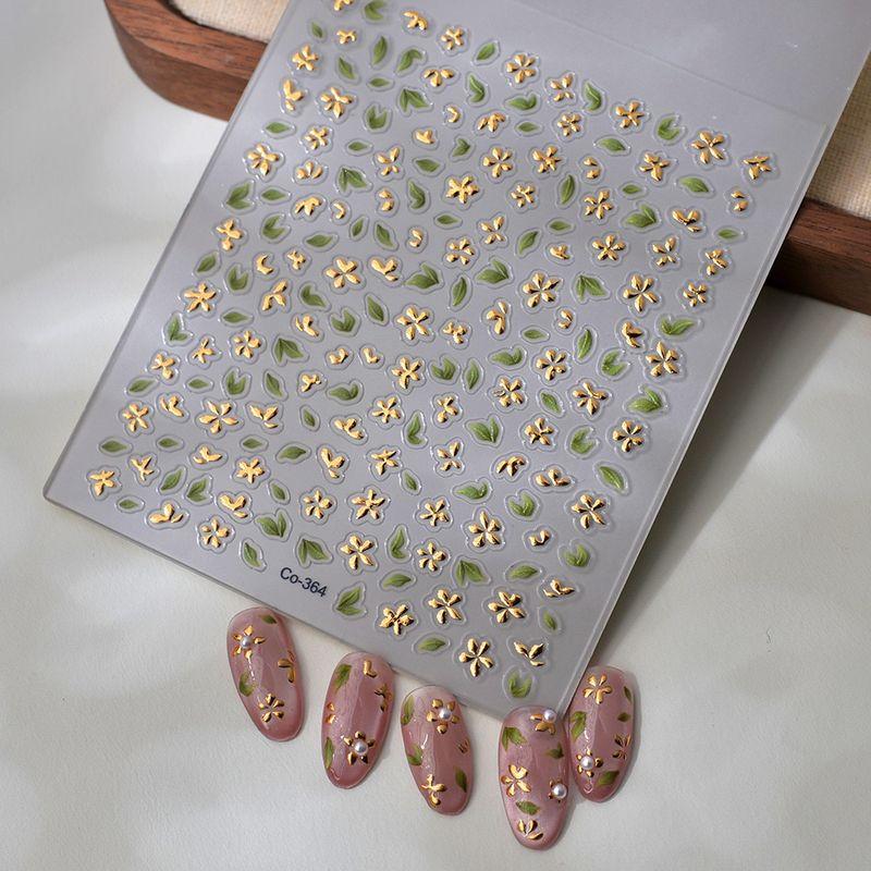 

INS Fresh Gilding Small Flower Nail Sticker Relief All-Matching Graceful Pastoral Green Leaf Nail Sticker 364 Gold Default
