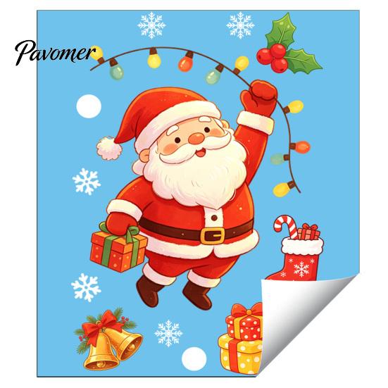 Holiday Window Decorations for Home Santa Claus Christmas Static Clings, Glass Stickers with Snowflake Bear Clings Bell Patterns, Removable No‑Glue