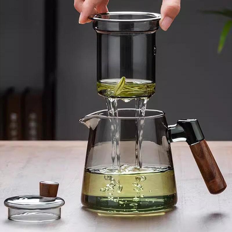 600ml Glass Tea Kettle With Removable Infuser Teapot Blooming And Loose Leaf Tea Maker Heat-resistant Teapot With Wood Handle