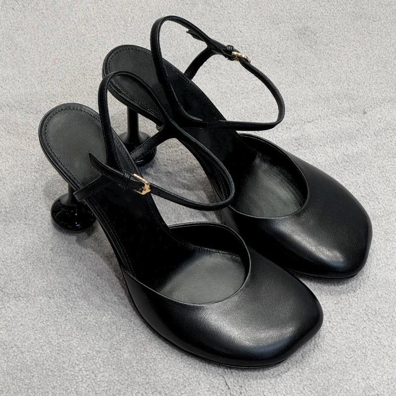 Sieviešu Melni Slingback Augstpapēžu Kurpes Kvadrātveida