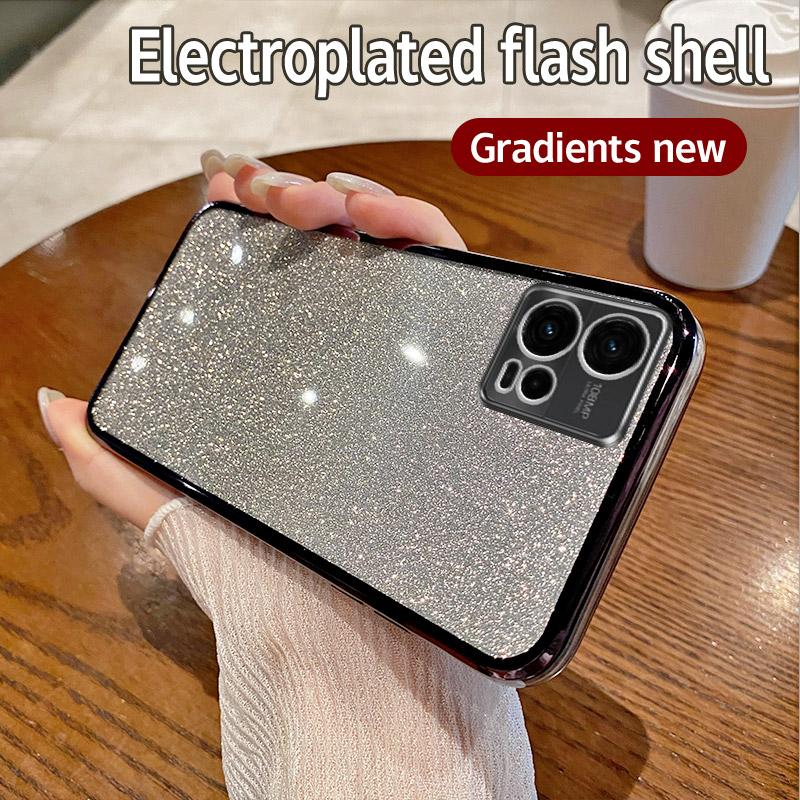 For Motorola Moto G72 Case Moto XT2255-1 Phone Case Shiny Glitter Plating Silicone Camera Lens Soft Back Cover