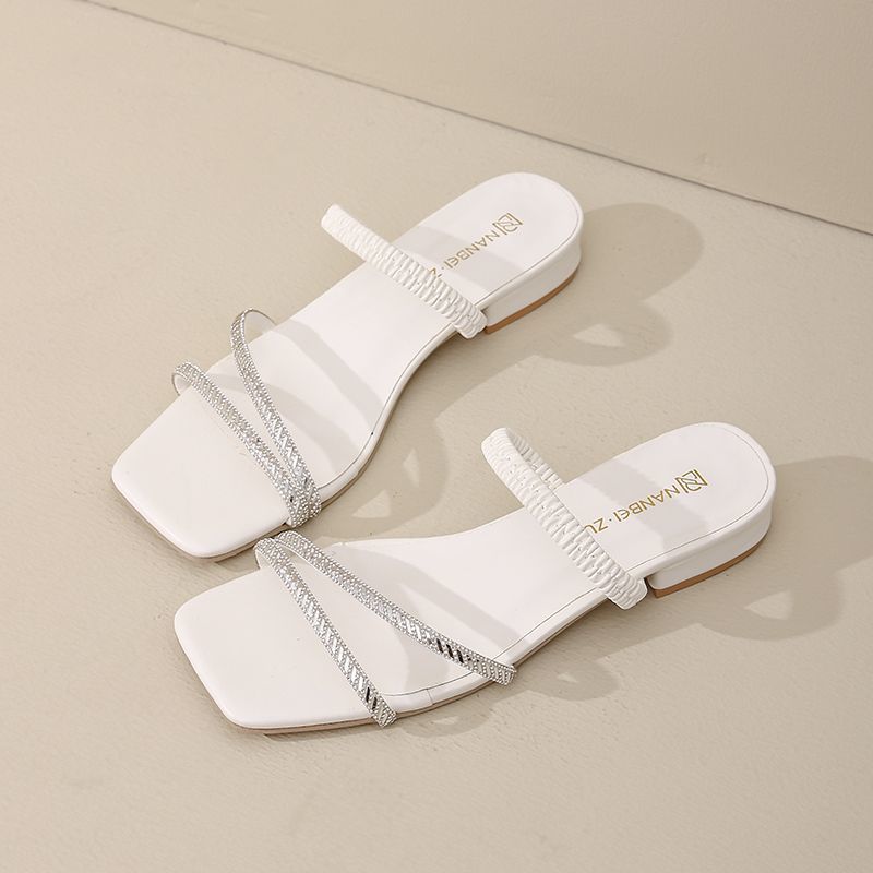 

Large size women s shoes 41-43 fat feet wide fat fairy feng shui diamond slippers female with skirt fashionable open-toed square head sandals 40