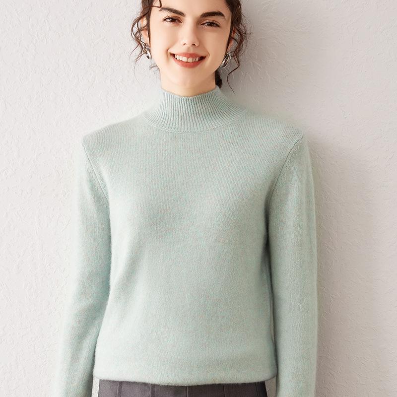 Women's Cashmere Knit Long Sleeve Base Layer Top - Warm, Loose, and Versatile for Autumn/Winter