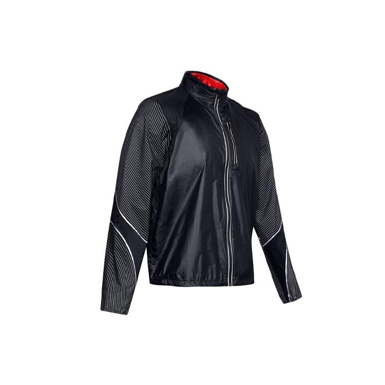 Men s Under Armour Run Impasse Reflect Stripe Pattern Stand Collar Long Sleeves Jacket Black 1350944-001 M