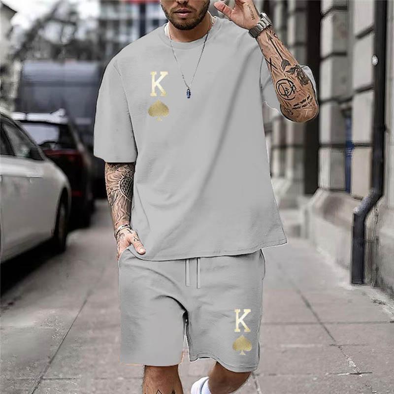 Gold K Print Men's T-Shirt Shorts Set Summer Chic Casual Loose Oversized Street Clothes Fashion Short Sleeves And Shorts For Men