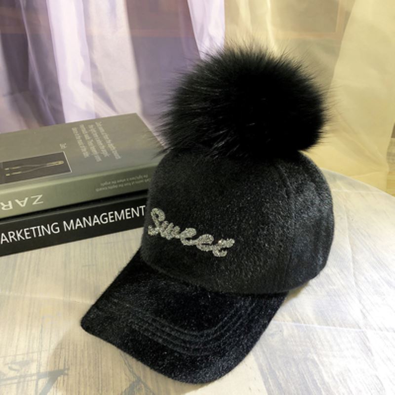 Toamnă și Iarnă Pălărie Caldă Femei Pălărie de Baseball cu Puf Fals, Litere cu Strasuri, Cal de Mare, Pălărie de Păr