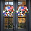 Independence Day Red And Blue Small Flower Wreath Window Wall Hanging Holiday Simulation Flower Deadwood Rattan Wreath Door Hanging