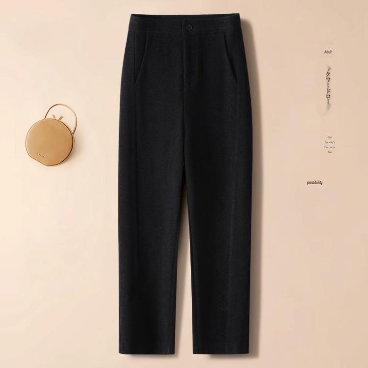 Women's Off-White Cashmere Blend Harem Pants - High-End, Thickened, Straight-Leg for Autumn/Winter 2024.