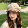 Cute Leopard Print Cat Ear Beret Women's Sunshade Sun Protection Retro Big Head Circumference Octagonal Hat Showing Face Small Painter Newsboy Hat