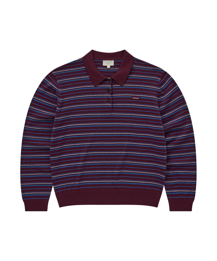COVERNAT WOMAN Striped Collar Knit Burgundy