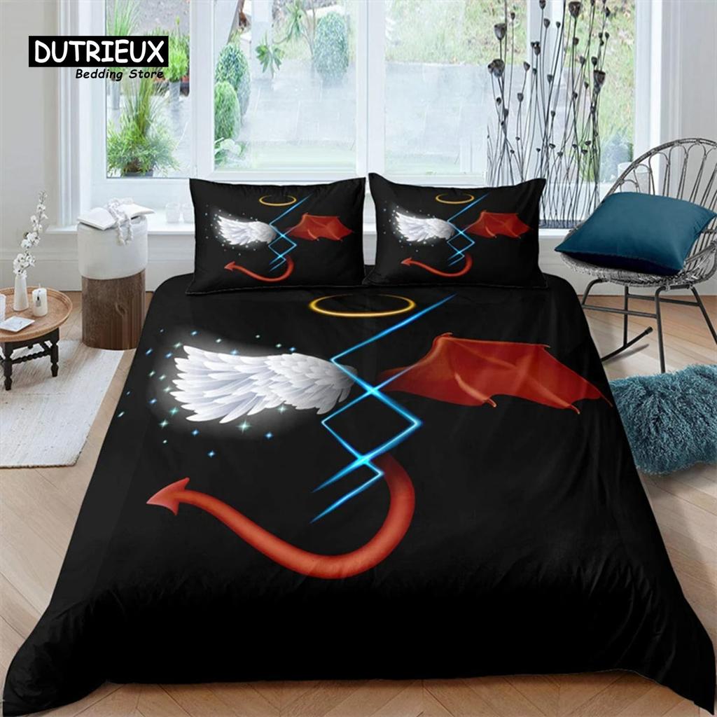 Three-Dimensional Cartoon Angel Quilt Cover Angel Wing Bed Ensemble Fine Microfiber Flower Comforter Cover Full King Dimension Size For Girls Kids