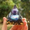 Handmade Magic Orgonite Pyramid 60mm Amethyst Crystal Sphere with Obsidian Natural Cristal Stone Orgone Energy Healing Reiki Chakra Multiplier