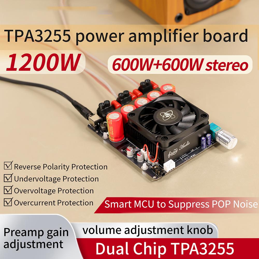 1200W High-Power Pure Post Stage Amplifier Board 600W+600W TPA3255 Bridged Mono 600W AMP Audio Music Power Amplifier Board