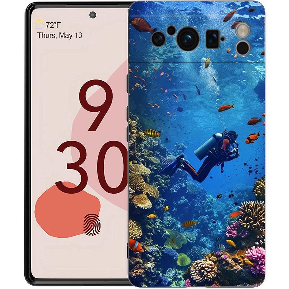 Diver Diving Phone Case For Google Pixel 9 8 7 6 Pro XL 8A 6A 7A 5G Soft Shockproof TPU Black Cover