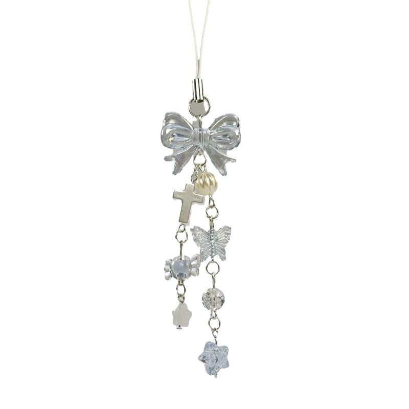 Fashionable Bowknot Phone Pendant Cute Y2K Style Phone Charm Stylish Heart Phone Chain Acrylic Material Gift for Women