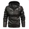 Men's Plus Size PU Leather Motorcycle Jacket with Detachable Hood and Fleece Lining - European & American Trend