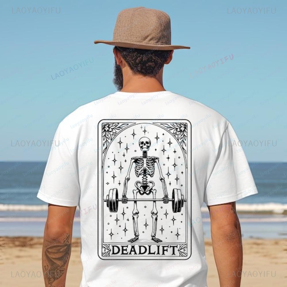 Skeleton Deadlift Gym Barbell Bodybuilding Workout TShirt Dumbbell Funny Man Summer High Quality Cotton Graphic T Shirts