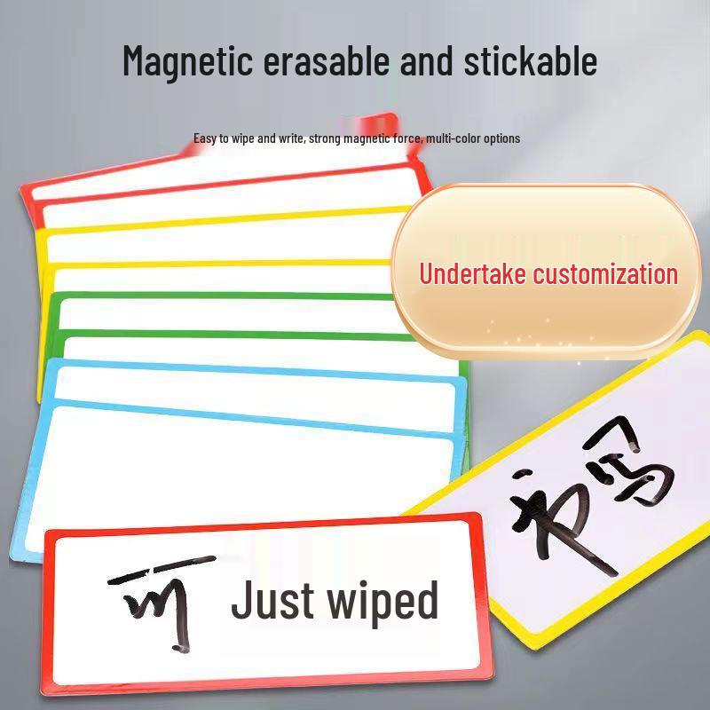 Erasable Magnetic Whiteboard Name Tag – Reusable Write-on Sticker for Fridge or Blackboard.