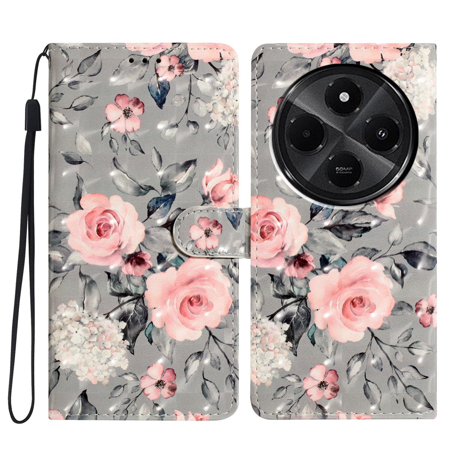 

For Xiaomi Redmi A4 5G Case PU Leather Wallet Phone Cover 3D Pattern Printing Flowers
