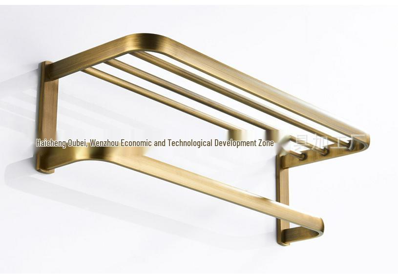 European Retro Copper Bathroom Shelf and Towel Rack in Antique Style