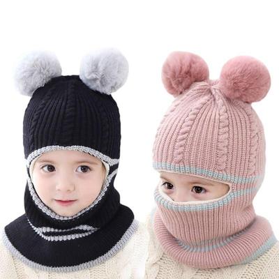 Winter Kinder Süße Plus Samt Dicke Wolle Gestrickte Wolle Ball Hut Mädchen Koreanische Version Warme Schal Jungen Kinder Sicherungs Kappe