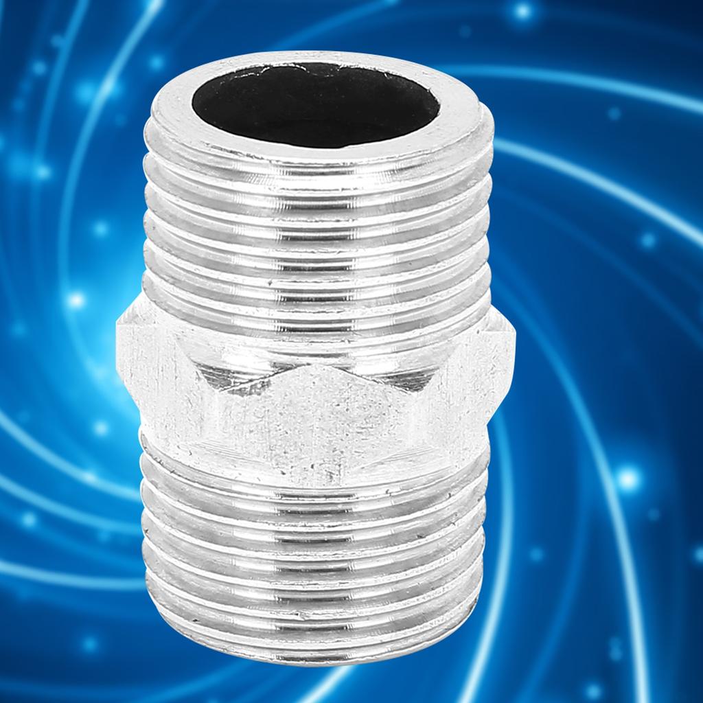5Pcs 1/2in Stainless Steel Hexagonal Nipple Threaded Pipe Connector Fittings for Water Heating